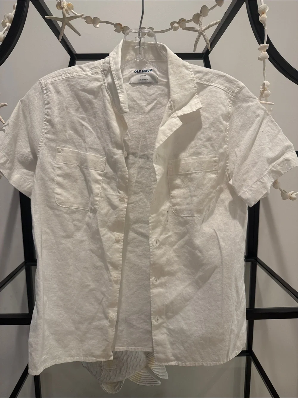 Old Navy White linen Short-Sleeve Button-Down Camp Shirt